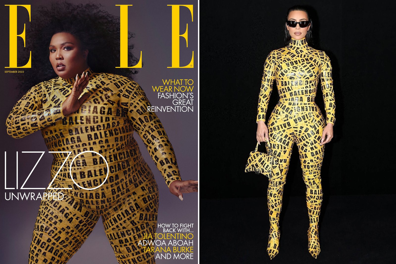Lizzo covers Elle UK in Kim Kardashian’s warning-tape catsuit